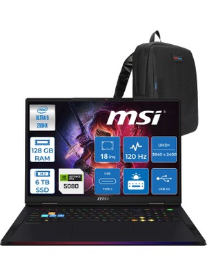 Msi Raider 18 Max Hx A2WI-1040TR Intel Core Ultra 9 290HX Plus 128GB Ddr5 6tb SSD Rtx 5080 16GB 175W Freedos 18” Uhd+ (3840X2400) Miniled 120HZ IPS Oyuncu Bilgisayarı 1040TRF29 + Zetta Çanta