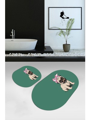 PremiumPort Yıkanabilir Köpek Desenli Oval Banyo ve Klozet Takımı, Dijital Baskılı