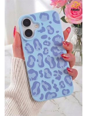 Fibaks iPhone 17 Kılıf Mavi Leopar Şık Tasarımlı Premium Ince Soft Silikon
