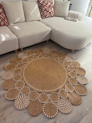 MaVaux Natura Nil Serisi Papatya Model – El Örgüsü Hasır Görünümlü Modern Dekorayson Kilim, Salon Kilimi