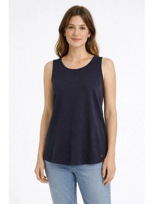 Dukoft Kadın Lacivert Bisiklet Yaka Tencel Liyosel Kolsuz Basic Tişört