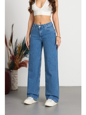 Bikelife Kadın 90's Esnek Wide Leg Salaş Palazzo Kot Pantolon