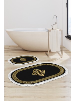 PremiumPort Yıkanabilir Kaymaz Taban Oval Banyo Paspası, Modern Gold, Çok Renkli