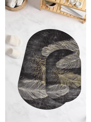 PremiumPort Yıkanabilir, Kaymaz Taban, Oval Banyo Paspası, 2'li Klozet Takımı