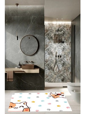 PremiumPort Dijital Baskılı Ayak Izi Desenli Banyo Paspası, Şık ve Konforlu Tasarım