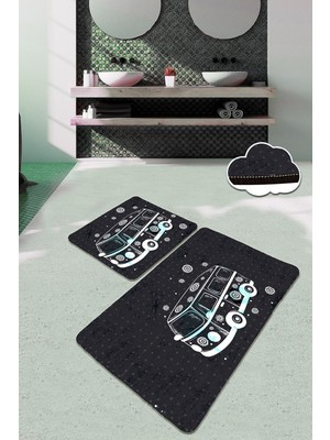 PremiumPort Yıkanabilir 2'li Banyo Halısı ve Klozet Takımı, Kaymaz Taban