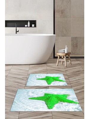 PremiumPort 3D Baskılı Kaymaz Taban Yıkanabilir Banyo Paspası 2'li Klozet Takımı