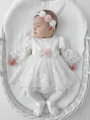 Panfilia Kız Bebek Güpürlü Dantelli Mevlüt Düğün Özel Gün 4 Lü Elbise Seti