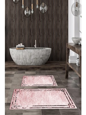 PremiumPort Yıkanabilir Kaymaz Çerçeveli Banyo Paspası 2'li Klozet Takımı