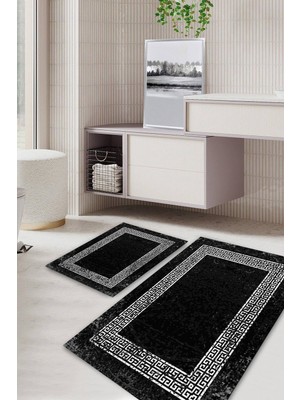 PremiumPort Modern Desenli Kaymaz Tabanlı Yıkanabilir Banyo Paspas Seti (2'li)