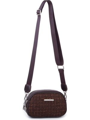 Nas Bag Kadın Mini Çapraz Çift Gözlü Çanta Kahve Simli