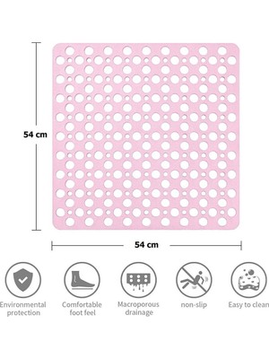 PremiumPort Pembe Kare Bubble Bath Math Banyo Paspası 54X54 Cm, Kaydırmaz ve Şık