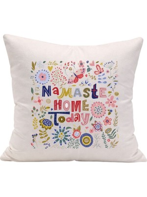 Çılgıntrend Namaste Home Today Yazılı Bohem Çiçek Desenli Dekoratif Yastık Kılıfı