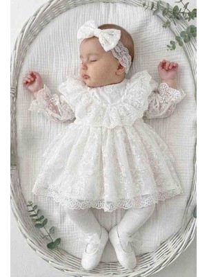 Panfilia Kız Bebek Güpürlü Dantelli Mevlüt Düğün Özel Gün 4 Lü Elbise Seti