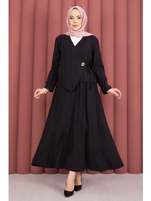 ZNK Yandan Bağlamalı Kimono Etek Ikili Takım Siyah