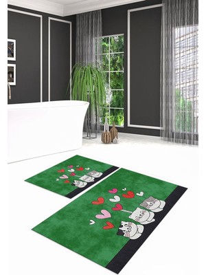 PremiumPort Yıkanabilir, Kaymaz ve Kedi Desenli Ikili Banyo Seti, Şık ve Fonksiyonel