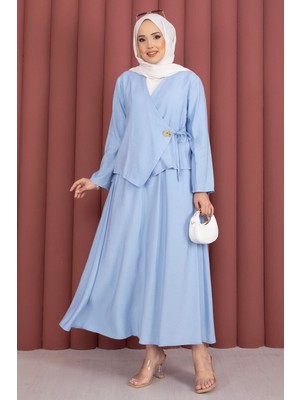 ZNK Yandan Bağlamalı Kimono Etek Ikili Takım Bebe Mavisi