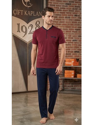 Çift Kaplan Erkek Düz Patlı Kısa Kol Pijama Takımı 8100