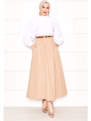 Kç Cep Detaylı Spor Terikoton Etek Vizon