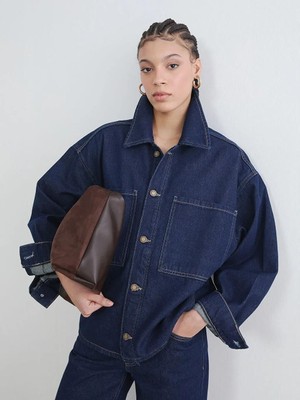 LC Waikiki Gömlek Yaka Oversize Kadın Jean Ceket  (S6)
