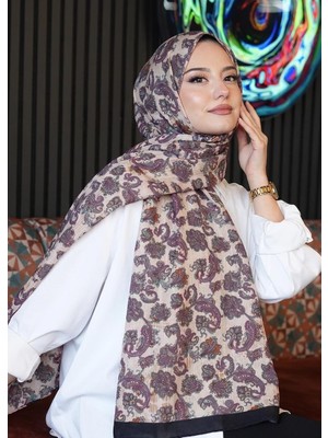 Afvente Mini Paisley Desen Leylak Soft Pamuk Şal