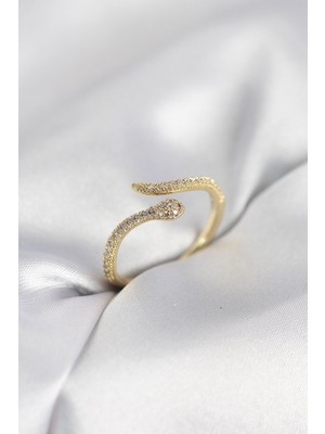Epilons Gold Renk Yılan Model Zirkon Taşlı Kadın Yüzük - TJ-BYK4072