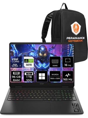 HP Omen 16 Core Ultra 7 255H RTX 5070 8GB 96GB RAM 1TB SSD 16" FHD+ 165Hz Win11 Pro BQ1Y6EAPN443 Gaming Laptop + Per4 Çanta