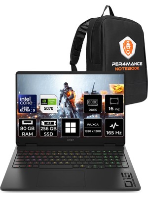 HP Omen Slim 16 Core Ultra 9 285H RTX 5070 8GB 80GB RAM 256GB SSD 16" FHD+ 165Hz Win11 Pro CD7K0EAPN436 Gaming Laptop + Per4 Çanta