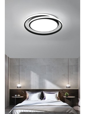 Lenart Lighting Galaksi Model LED Avize, Kumandalı, 3 Renk Aydınlatmalı, Tavana Yapışık LED Avize, Plafonyer, Salon Avizesi, Metal Avize, Spor Avize, Siyah Avize, Beyaz Avize