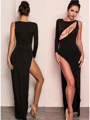 Modenya Derin Dekolteli Uzun Yırtmaçlı Elbise