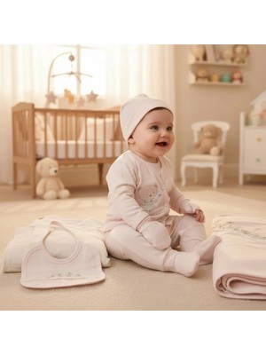 0-3 Ay Kız Bebek Çiçekçi Kız Nakışlı Organik Pamuk 10 Lu Premium Set