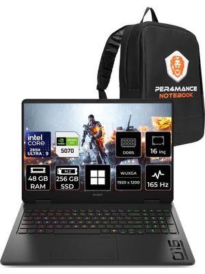 HP Omen Slim 16 Core Ultra 9 285H RTX 5070 8GB 48GB RAM 256GB SSD 16" FHD+ 165Hz Win11 Pro CD7K0EAPN426 Gaming Laptop + Per4 Çanta