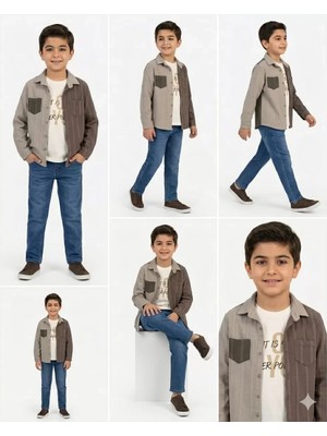 Modenya 6-11 Yaş Keten Gömlekli 3 Parça Çocuk Takımı