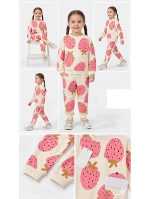 Modenya 2-3-4-5 Yaş Çilek Baskılı Penye Çocuk Takımı