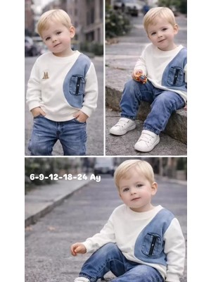 Modenya 9-24 Ay Cep Detaylı Kot Bebek Takımı