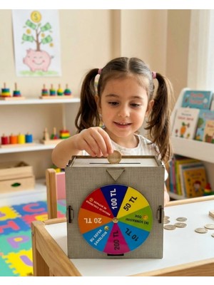 Butik Mey Ithalat® Dekoratif Şans Çarklı Kumbara Para Biriktirme Oyunu