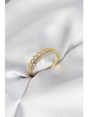 Epilons Motif Desenli Gold Renk Zirkon Taşlı Kadın Yüzük - TJ-BYK4151
