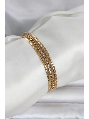 Aylina Mey Ithalat® 316L Çelik Gold Renk 3'lü Kadın Bileklik
