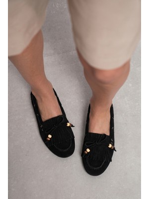 Giamgia Store Püsküllü Boncuk Detaylı Süet Makosen Loafer Ayakkabı