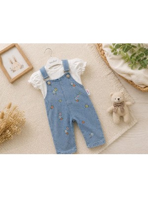 Baby Buu Çiçek Nakışlı Kot Salopet 2’li Bebek Takım