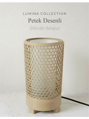 Korixa Korıxa Petek Desenli Silindir Abajur – Modern Dekoratif Masa Lambası & Gece Lambası Bej