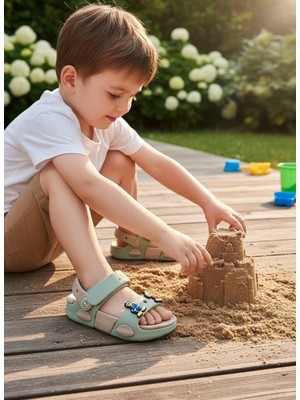 Kidessa 2247-AKINAL Unisex Figürlü Ultra Yumuşak Esnek Kaymaz Tabanlı Çocuk Sandalet Terlik - NKT02247-YEŞIL-35