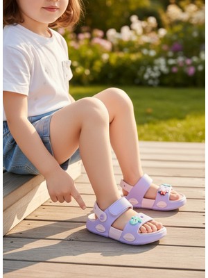 Kidessa 2247-AKINAL Unisex Figürlü Ultra Yumuşak Esnek Kaymaz Tabanlı Çocuk Sandalet Terlik - NKT02247-LILA-25