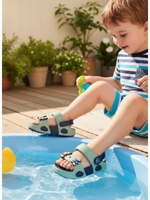 Kidessa 2247-AKINAL Unisex Figürlü Ultra Yumuşak Esnek Kaymaz Tabanlı Çocuk Sandalet Terlik - NKT02247-LACIVERT-YEŞIL-29