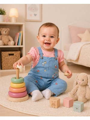 Baby Buu Çiçek Nakışlı Kot Salopet 2’li Bebek Takım