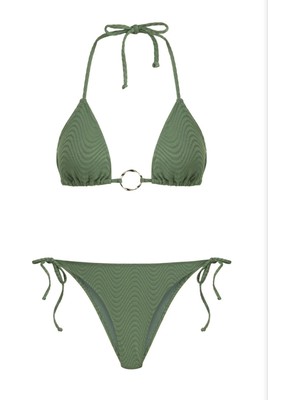 Aquella Halka Aksesuarlı Dokulu Üçgen Bikini Takımı Haki 210-1365