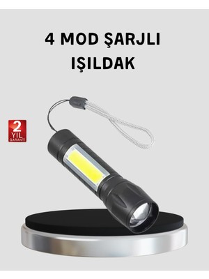 Vintessy Ultra Dayanıklı 4 Mod Şarjlı Işıldak | Suya ve Darbeye Dayanıklı | 100.000 Saat LED Ömrü