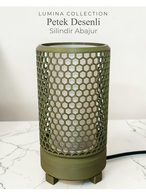 Korixa Korıxa Petek Desenli Silindir Abajur – Modern Dekoratif Masa Lambası & Gece Lambası Zeytin Yeşili