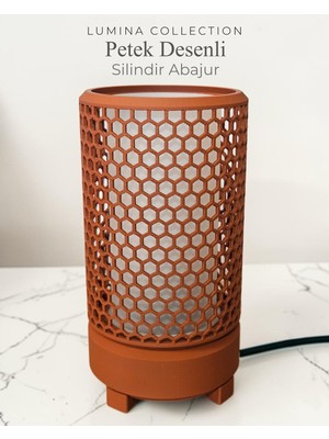 Korixa Korıxa Petek Desenli Silindir Abajur – Modern Dekoratif Masa Lambası & Gece Lambası Moka Kahvesi