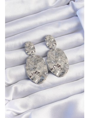 Toptan Bulurum Pirinç Gümüş Renk Ezme Plaka Küpe